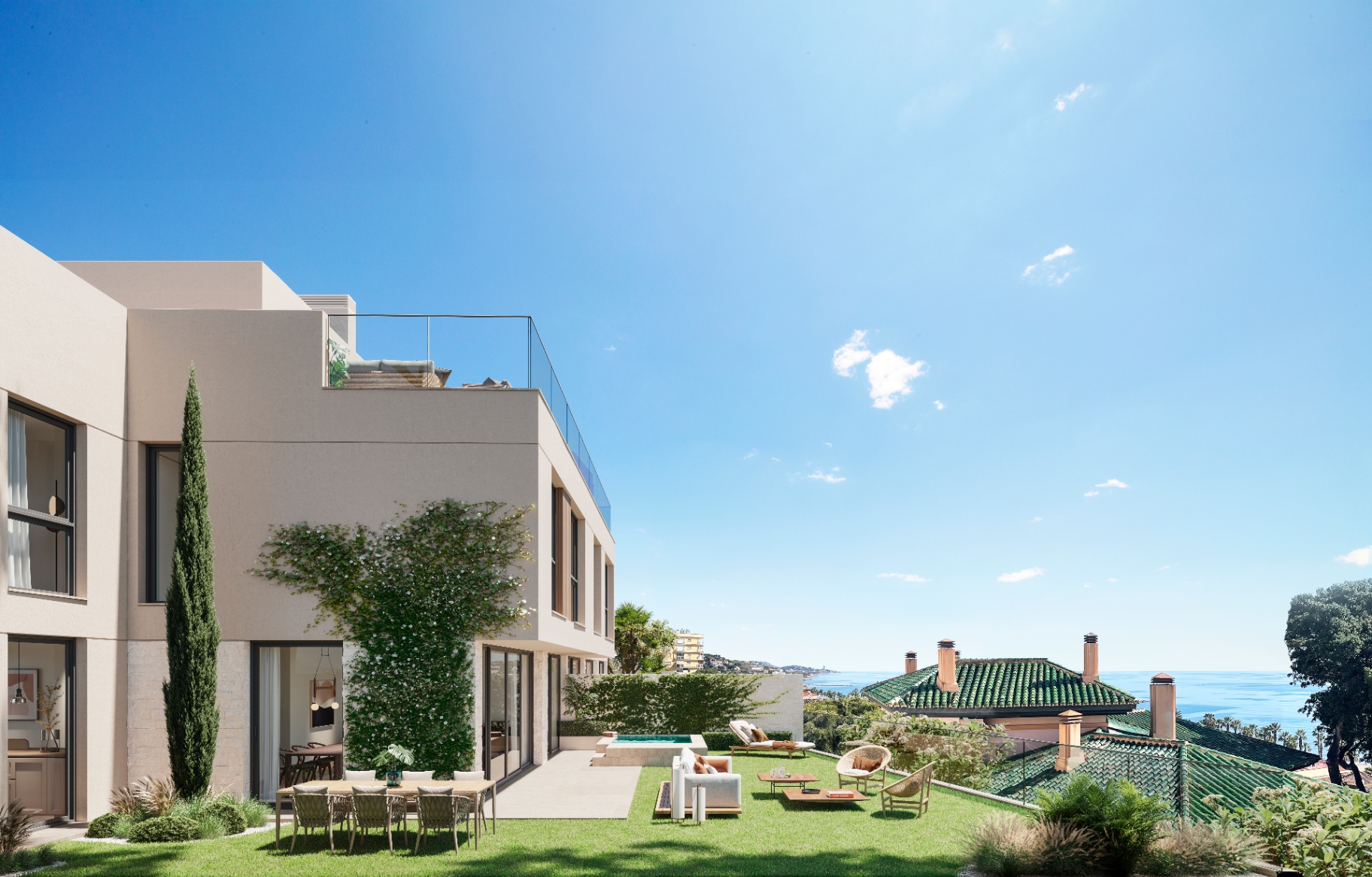 Villa independiente con jardín privado y vistas al mar